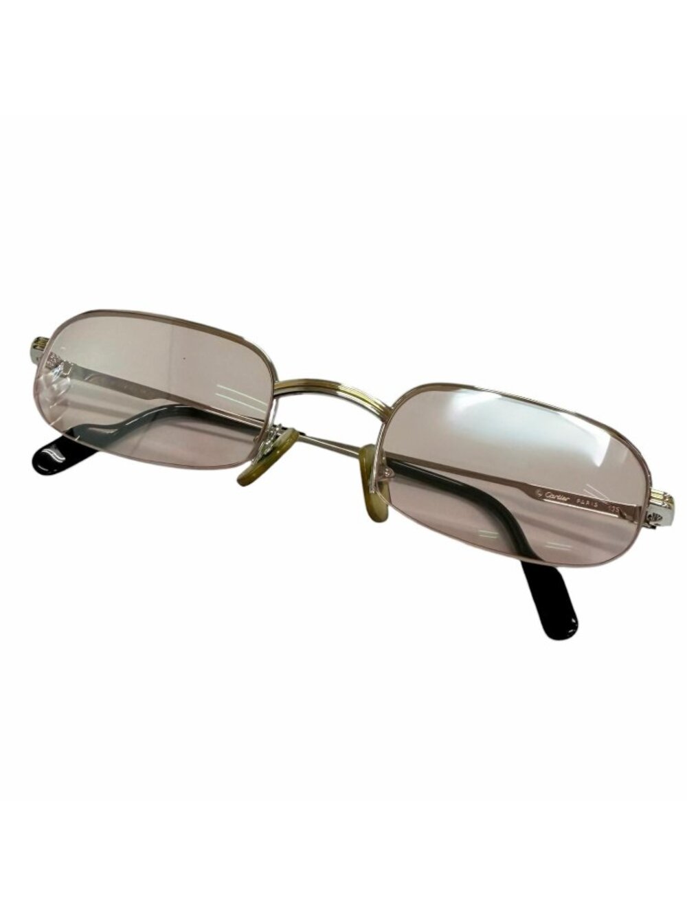 Cartier Trinity Square Half Rim Sunglasses Eyewear Silver Pink Lens 49